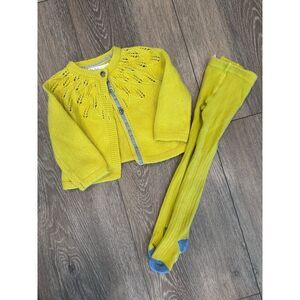 Baby Boden mustard knit cardigan‎ sweater 3-6 months and matching tights